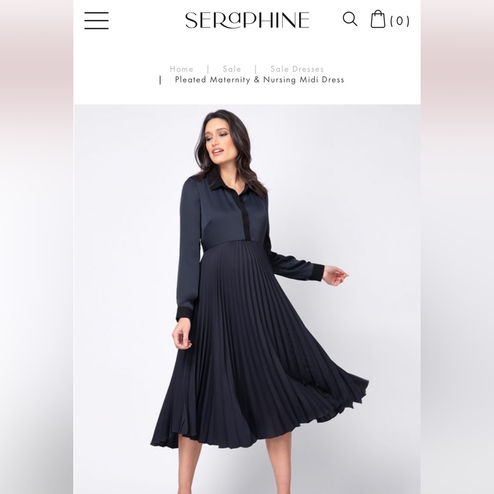 Seraphine Pleated Maternity & Nursing Midi Dress size 6 maternity medium